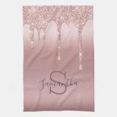Monogram Rose Gold Glitzer Tropfen Rosa Trendy Geschirrtuch (Vertikal)