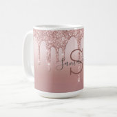 Monogram Rose Gold Glitzer Tropfen Rosa Trendy Kaffeetasse (Vorderseite Links)