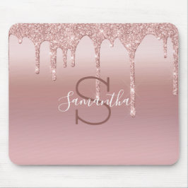 Monogram Rose Gold Glitzer Tropfen Rosa Trendy Mousepad