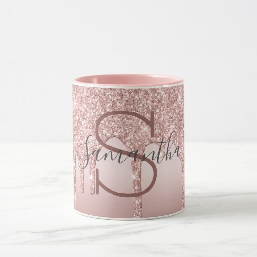 Monogram Rose Gold Glitzer Tropfen Rosa Trendy Tasse (Zentrum)