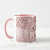 Monogram Rose Gold Glitzer Tropfen Rosa Trendy Tasse (Links)