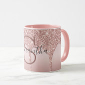 Monogram Rose Gold Glitzer Tropfen Rosa Trendy Tasse (VorderseiteRechts)