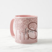 Monogram Rose Gold Glitzer Tropfen Rosa Trendy Tasse (Vorderseite Links)