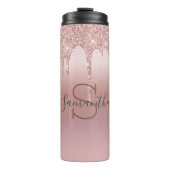 Monogram Rose Gold Glitzer Tropfen Rosa Trendy Thermosbecher (Vorderseite)