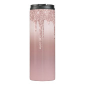 Monogram Rose Gold Glitzer Tropfen Rosa Trendy Thermosbecher (Rückseite)