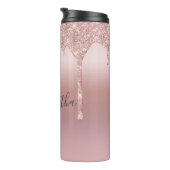Monogram Rose Gold Glitzer Tropfen Rosa Trendy Thermosbecher (Nach rechts gedreht)