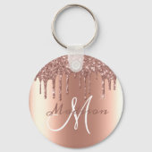 Monogram Rose Gold Glitzer Tropfen Sparkle Schlüsselanhänger (Vorderseite)