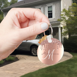 Monogram Rose Gold Glitzer Tropfen Sparkle Schlüsselanhänger