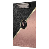 Monogram Rose Gold Glitzer und Black Damask Clipbo Klemmbrett (Links)