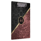 Monogram Rose Gold Glitzer und Black Damask Klemmbrett (Rechts)