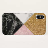 Monogram Rose Gold Glitzer und Schwarz-weißer Marm Case-Mate iPhone Hülle (Rückseite (Horizontal))