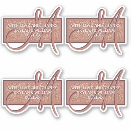 Monogram Rose Gold Glitzer Vielen Dank oder Ihre A Aufkleber (Vorderseite)
