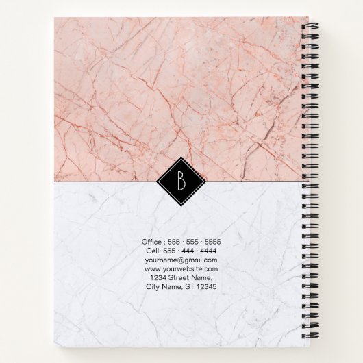Monogram Rose Gold Gray Marble Spiral Notebook Notizbuch (Rückseite)