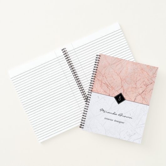 Monogram Rose Gold Gray Marble Spiral Notebook Notizbuch (Innenseite)