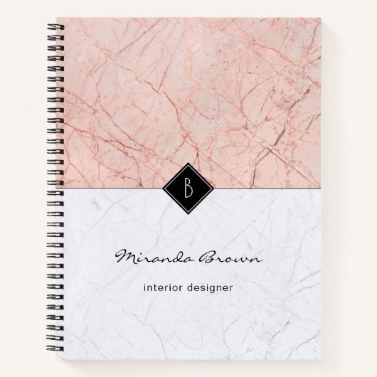 Monogram Rose Gold Gray Marble Spiral Notebook Notizbuch (Vorderseite)