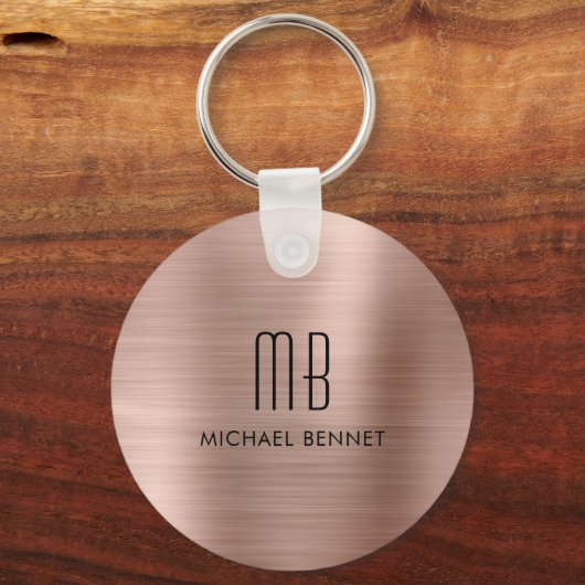 Monogram Rose Gold Imitate Bürstenmetall Schlüsselanhänger (Vorderseite)