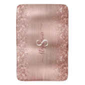 Monogram Rose Gold Imitats-Glitzer Girly Glam Badematte (Vorderseite Vertikal)