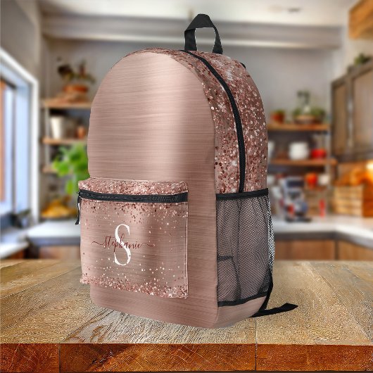 Monogram Rose Gold Imitats-Glitzer Girly Glam Bedruckter Rucksack