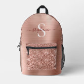 Monogram Rose Gold Imitats-Glitzer Girly Glam Bedruckter Rucksack (Vorderseite)