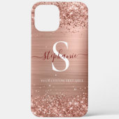 Monogram Rose Gold Imitats-Glitzer Girly Glam Case-Mate iPhone Hülle (Rückseite)