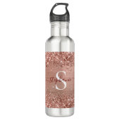 Monogram Rose Gold Imitats-Glitzer Girly Glam Edelstahlflasche (Vorderseite)
