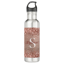 Monogram Rose Gold Imitats-Glitzer Girly Glam Edelstahlflasche