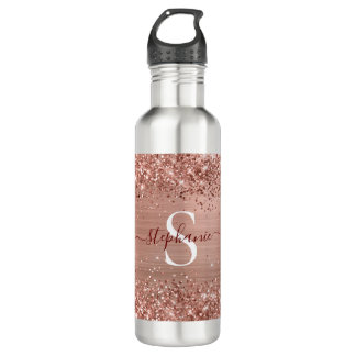Monogram Rose Gold Imitats-Glitzer Girly Glam Edelstahlflasche