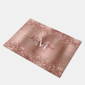 Monogram Rose Gold Imitats-Glitzer Girly Glam Fußmatte (Schrägansicht)