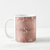 Monogram Rose Gold Imitats-Glitzer Girly Glam Kaffeetasse (Links)