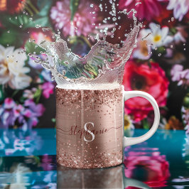 Monogram Rose Gold Imitats-Glitzer Girly Glam Kaffeetasse