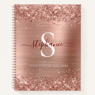 Monogram Rose Gold Imitats-Glitzer Girly Glam Notizblock