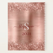 Monogram Rose Gold Imitats-Glitzer Girly Glam Planer (Rückseite)