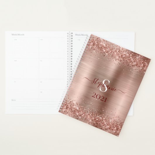 Monogram Rose Gold Imitats-Glitzer Girly Glam Planer (Anzeige)
