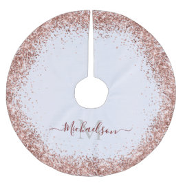 Monogram Rose Gold Imitats-Glitzer Girly Glam Polyester Weihnachtsbaumdecke