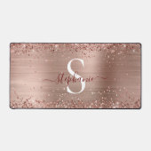 Monogram Rose Gold Imitats-Glitzer Girly Glam Schreibtischunterlage (Vorderseite)