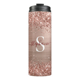 Monogram Rose Gold Imitats-Glitzer Girly Glam Thermosbecher