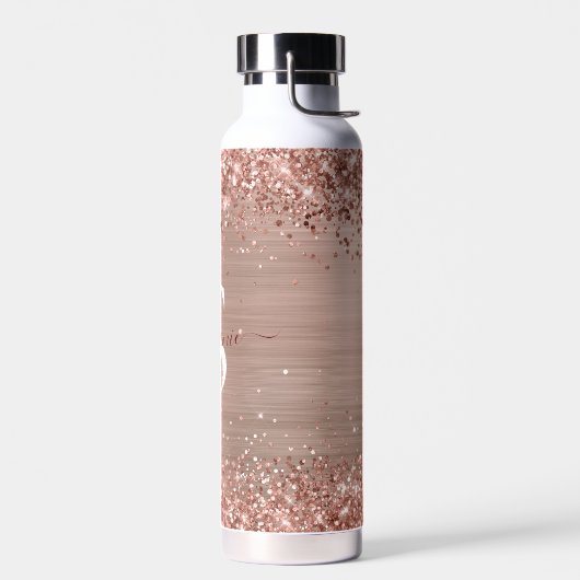 Monogram Rose Gold Imitats-Glitzer Girly Glam Trinkflasche (Links)