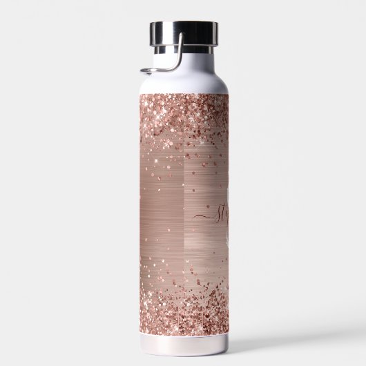 Monogram Rose Gold Imitats-Glitzer Girly Glam Trinkflasche (Rechts)