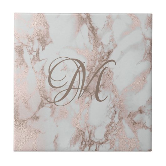 Monogram Rose Gold Keramik Tile Fliese (Vorderseite)