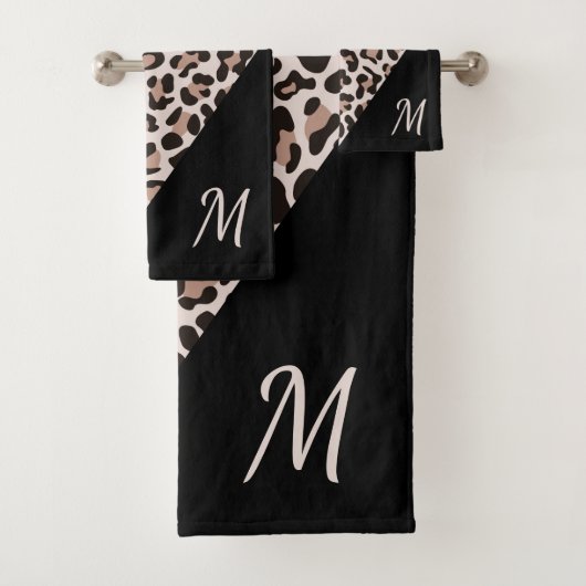 Monogram Rose Gold Leopard Print Trendy Badhandtuch Set (Insitu)