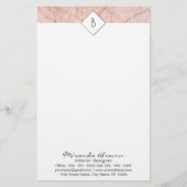 Monogram Rose Gold Marble Kontaktinformation Stati Briefpapier (Vorderseite)