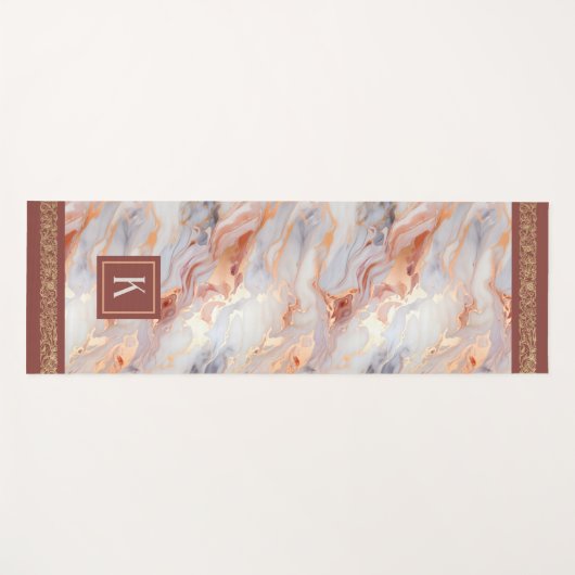 Monogram Rose Gold Marmormuster Yoga Mat Yogamatte (Vorderseite (Horizontal))