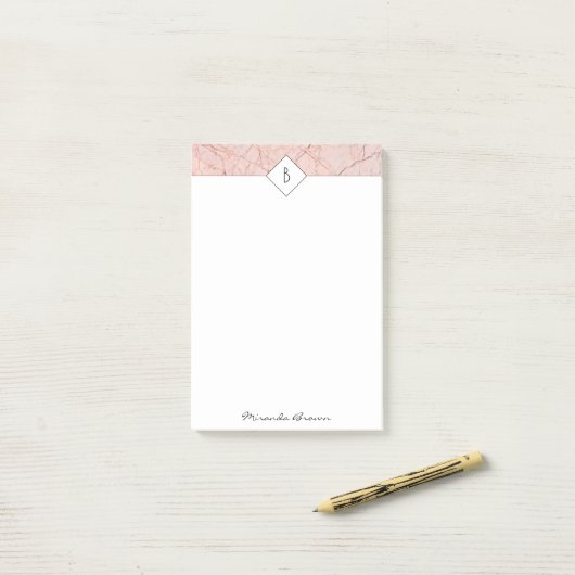 Monogram Rose Gold-Marmornotizen Post-it Klebezettel (Auf Schreibtisch)
