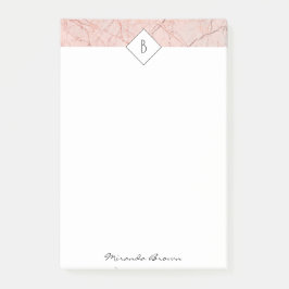 Monogram Rose Gold-Marmornotizen Post-it Klebezettel