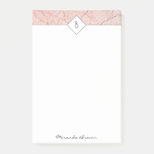 Monogram Rose Gold-Marmornotizen Post-it Klebezettel (Vorderseite)