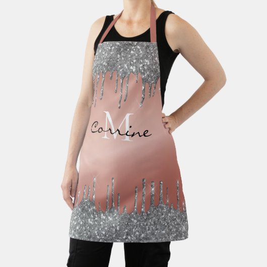 Monogram Rose Gold Metallic + Pewter Glitzer Tropf Schürze (InSitu)