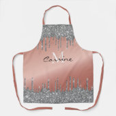 Monogram Rose Gold Metallic + Pewter Glitzer Tropf Schürze (Vorderseite)