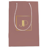 Monogram Rose Gold Moderne elegante Vorlage Mittlere Geschenktüte (Vorderseite)