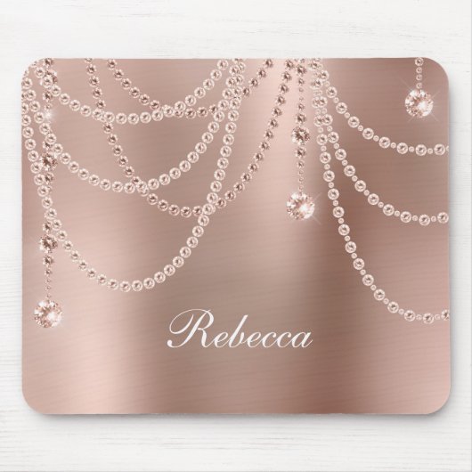 Monogram Rose Gold Pearls Diamonds Bling Glam Mousepad (Vorne)