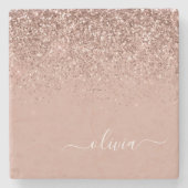 Monogram Rose Gold Pink Black Glitzer Script Steinuntersetzer (Vorderseite)